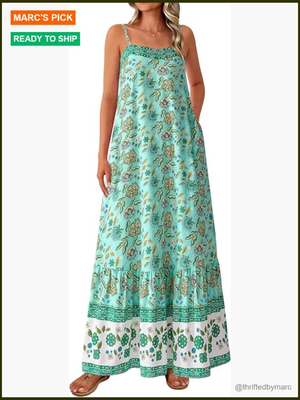Sleeveless Maxi Dress Spaghetti Strap Boho Long Sundress with Pockets